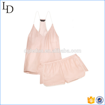 Blush color sexy women pajamas sleepwear plain satin sleepwear sets